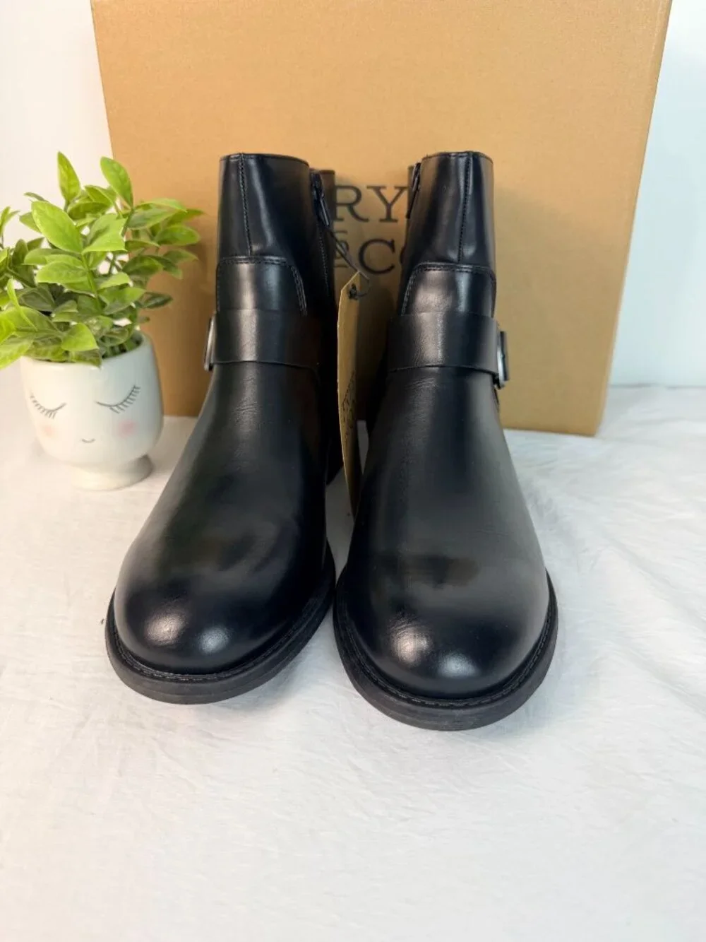 Frye Womens 9M Black Leather Ankle Boots Buckle Zip Casual Biker NWT